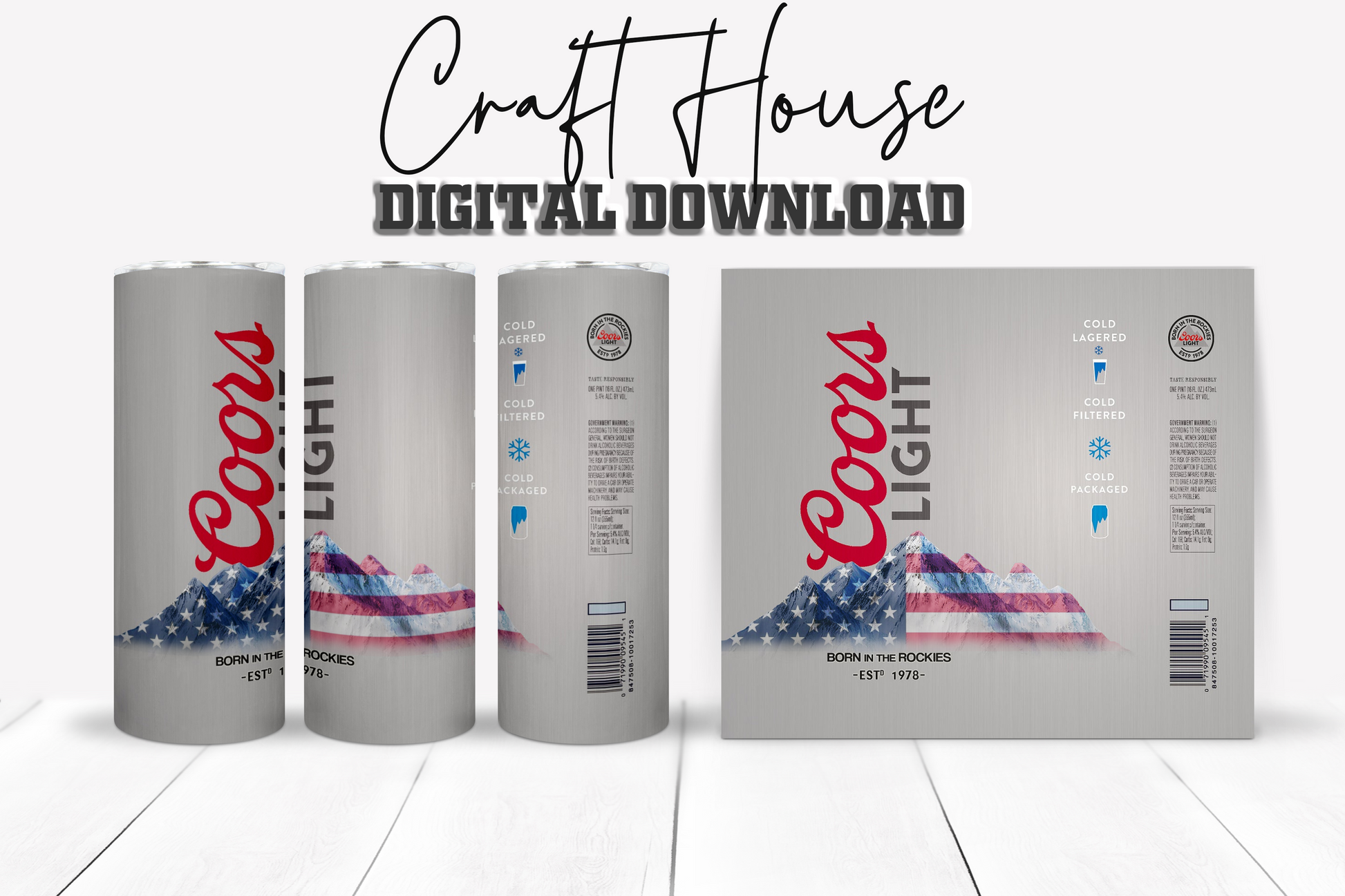 Light Beer Can - 'Merica Series - Sublimation Design Bundle – 20oz & 30oz Skinny Straight Wraps – PNG – Digital Download-The Craft House