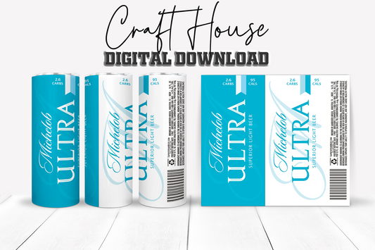 Turquoise Ultra Beer Design, 20oz/30oz Skinny Straight, Template for Sublimation, Full Tumbler Wrap, PNG, Digital Download