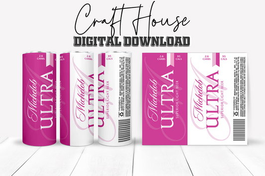 Pink Ultra Beer Design, 20oz/30oz Skinny Straight, Template for Sublimation, Full Tumbler Wrap, PNG, Digital Download