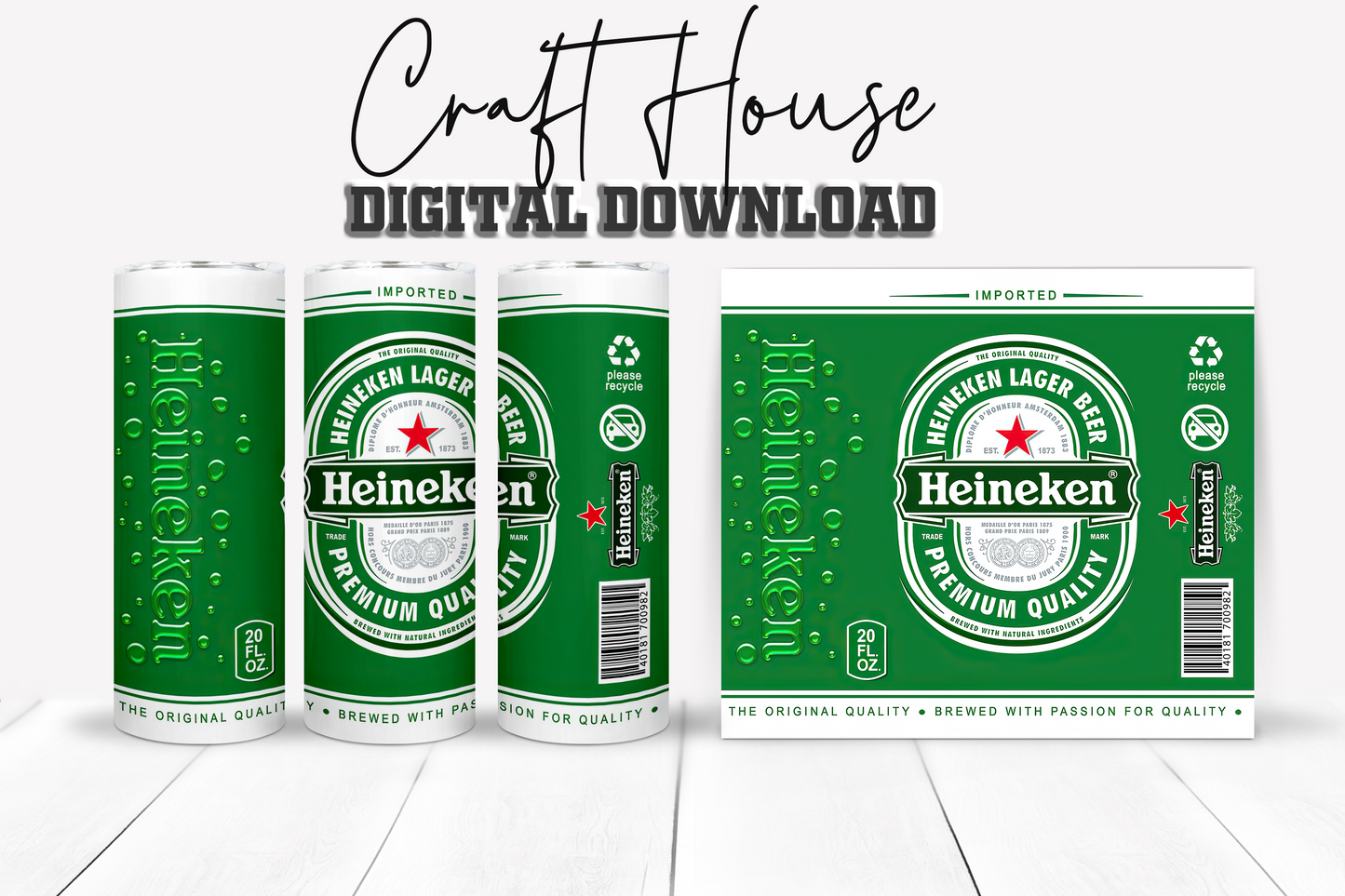 Heineken Design Bundle, 20oz-30oz Skinny Straight / Tapered, Sublimation Template, Full Wrap, Digital Download, PNG